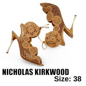 Nicholas Kirkwood | Laser Cut Leather Caged Sandals | Size 38 | Tan, Brown, Nude
